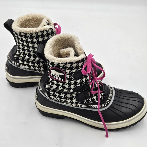 Sorel Houndstooth Black White Tivoli Waterproof Ankle Winter Snow Boot Size 7 - Picture 6 of 9